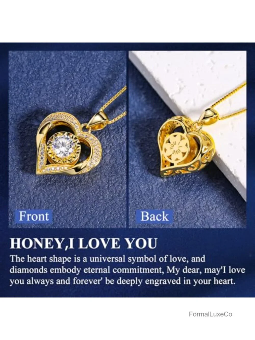 14k Gold Plated Heart Moissanite Pendant Necklace for Women 1 Carat Anniversary